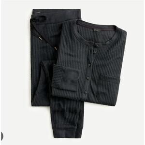 J.Crew Black Supercozy Waffle Henley Pajama Lounge Set Size Small